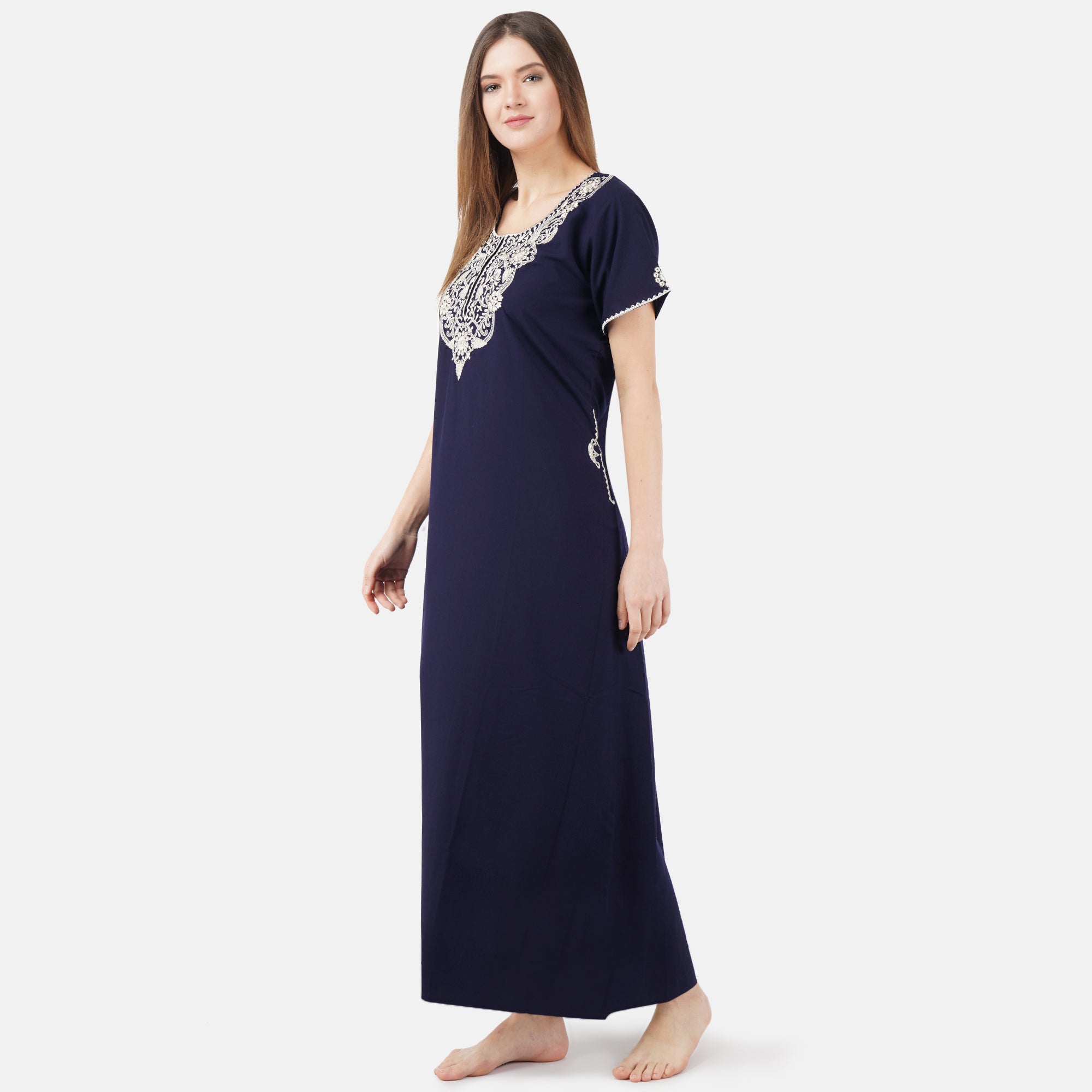 White Floral Embroidered Nightgown