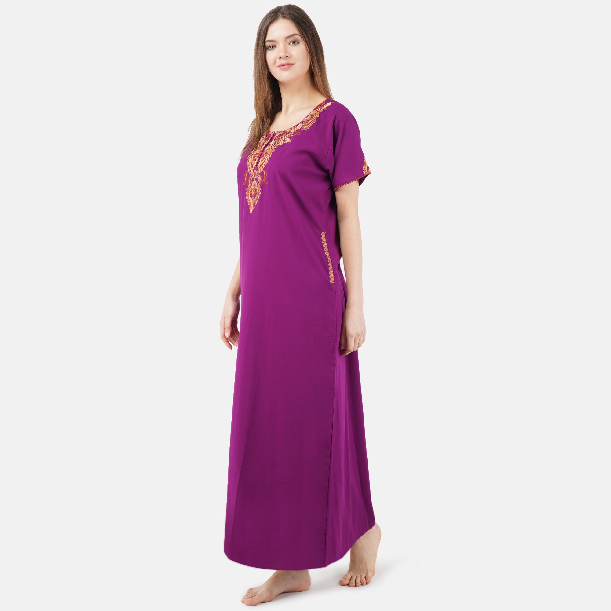 Cream Embroidery Night Gown