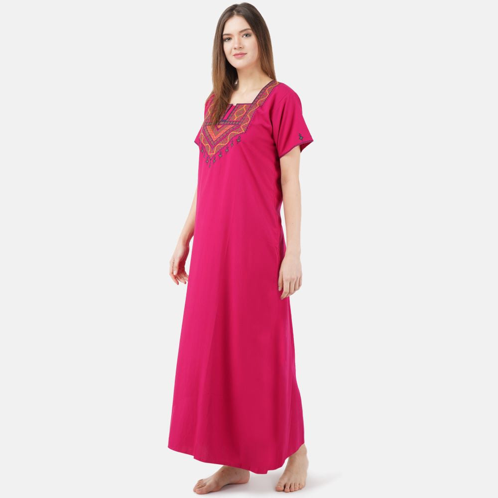 Resham Embroidery Night Gown