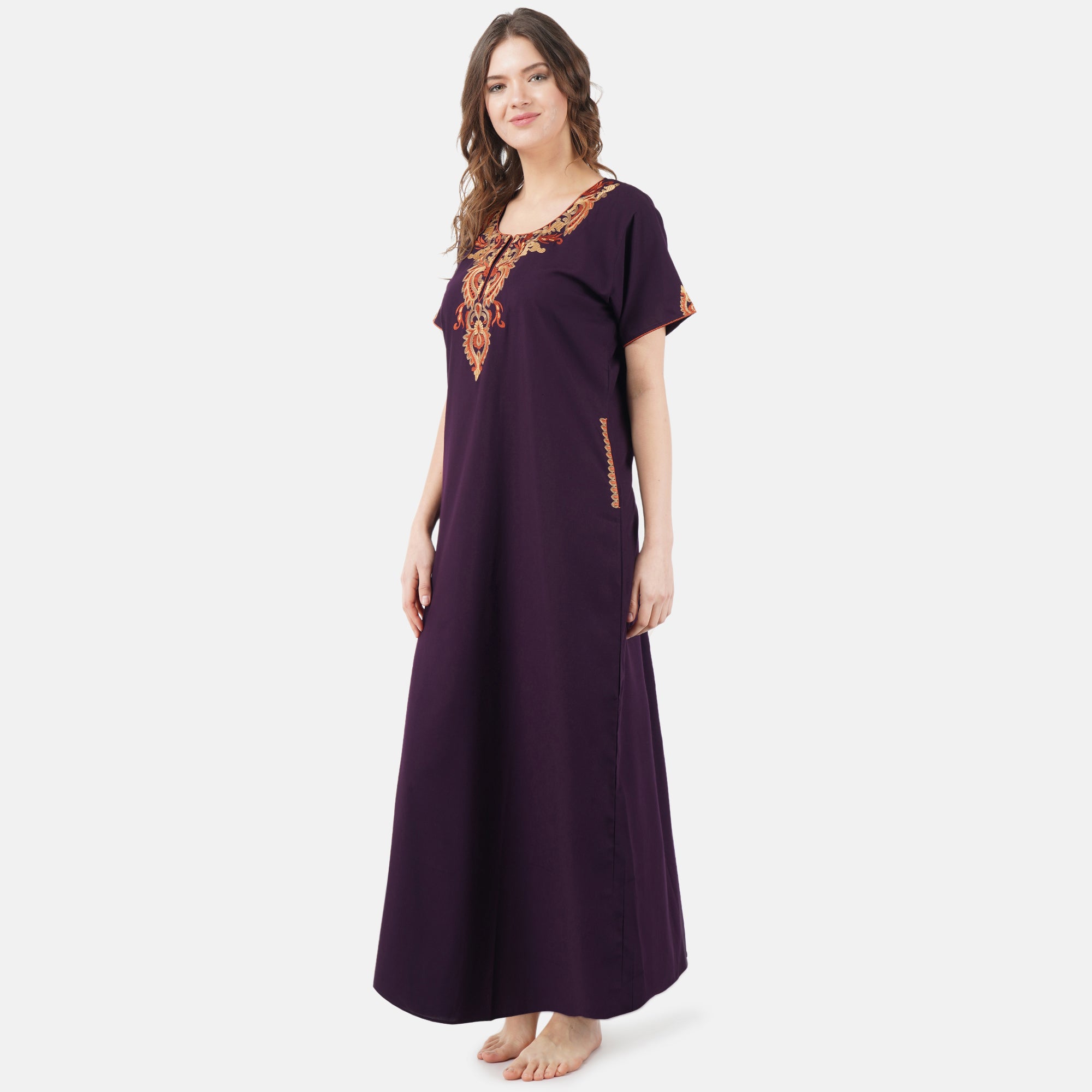 Cream Embroidery Night Gown