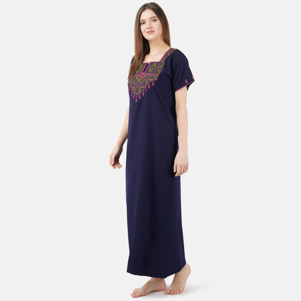 Resham Embroidery Night Gown