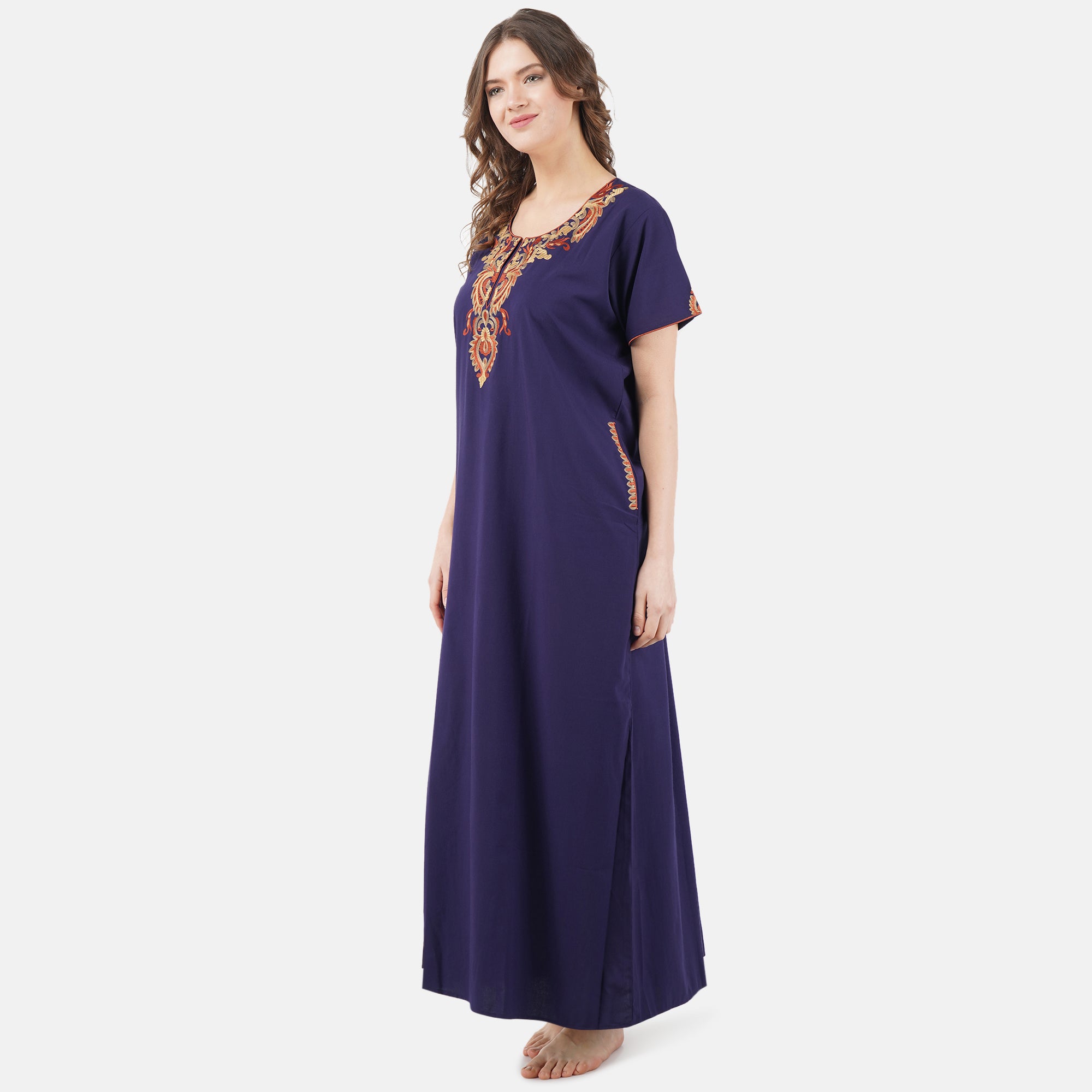 Cream Embroidery Night Gown