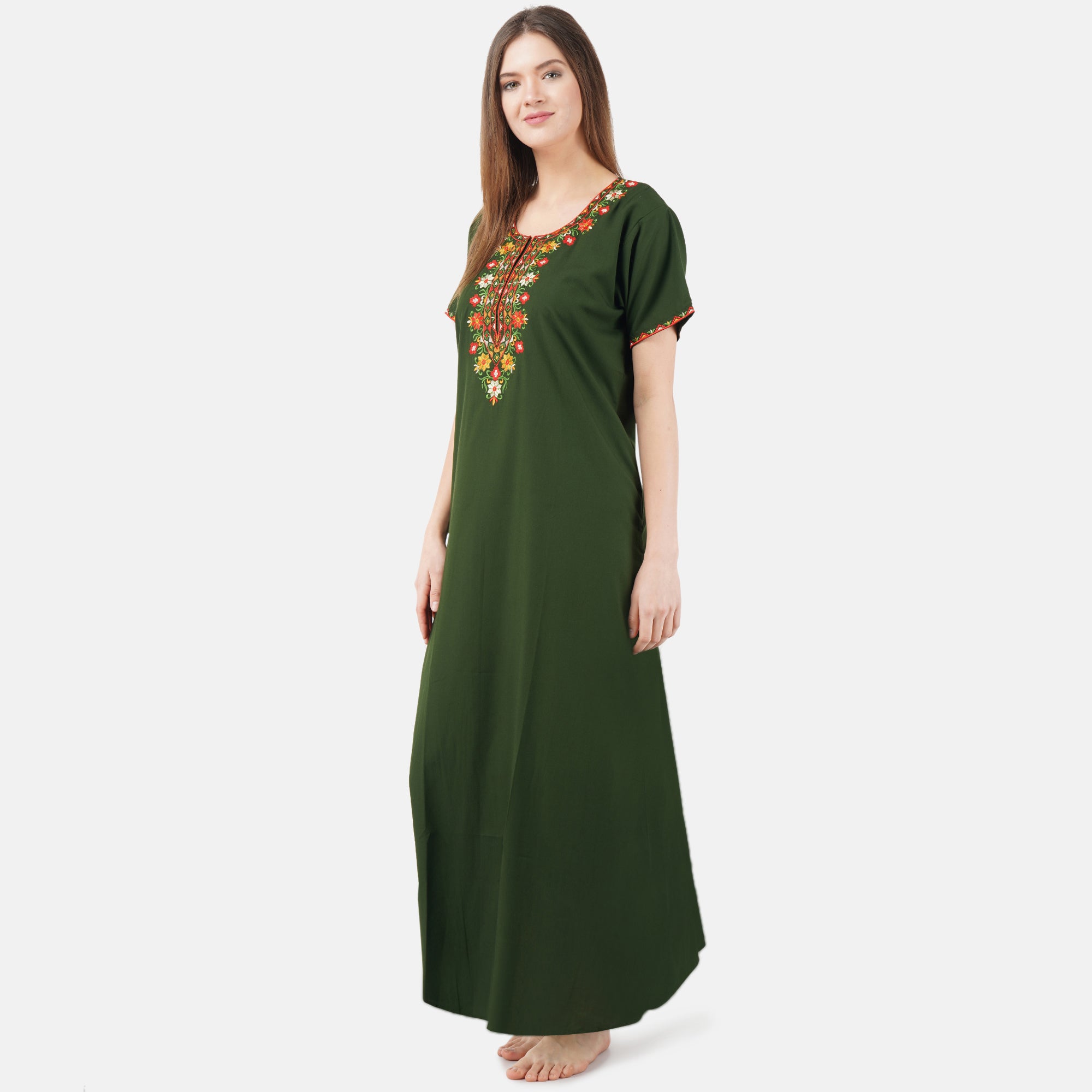 Multifloral Embroidery Night Gown