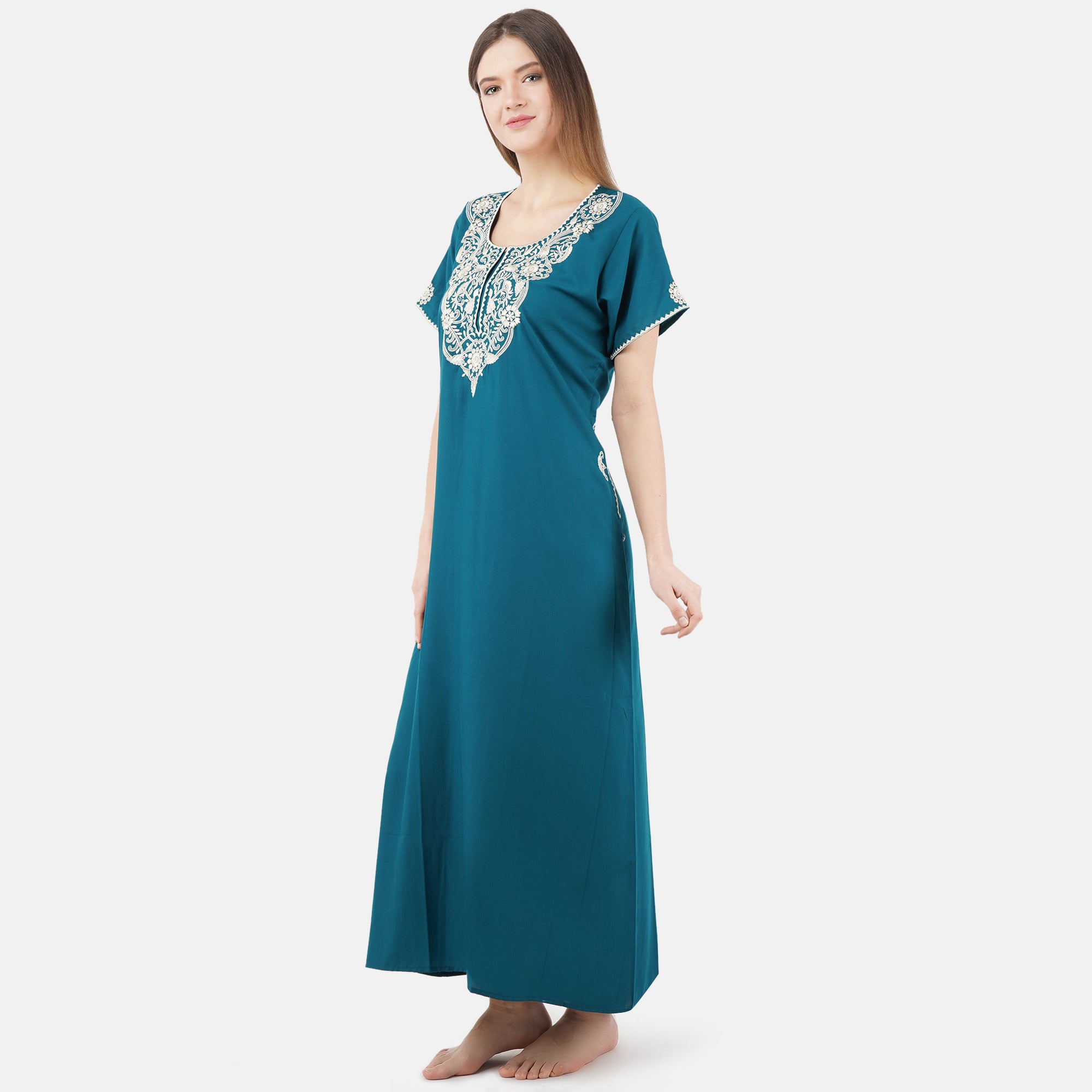 White Floral Embroidered Nightgown