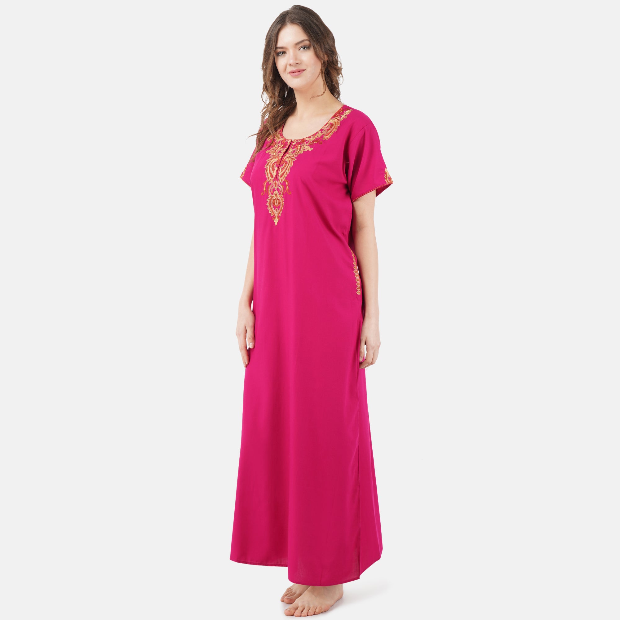 Cream Embroidery Night Gown