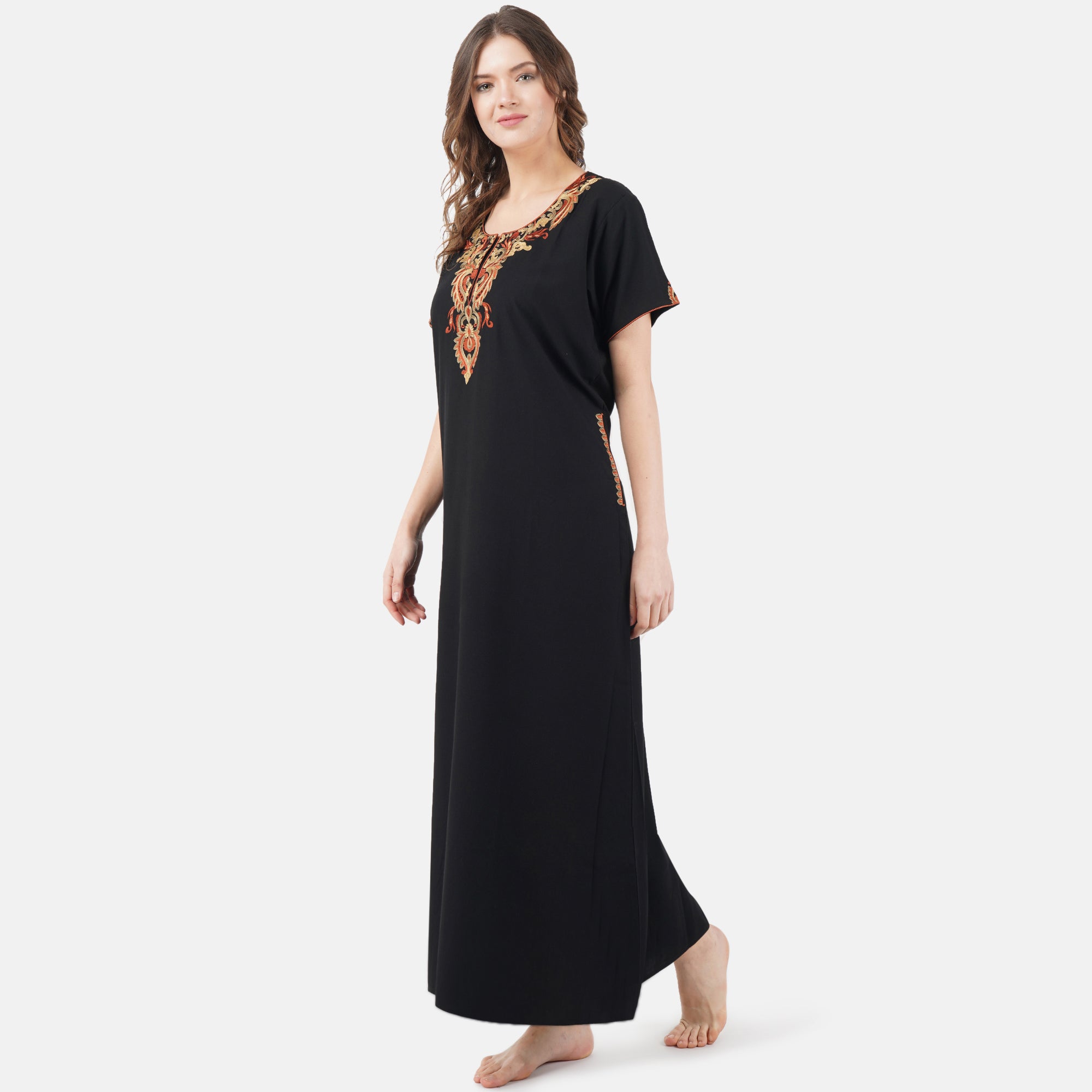 Cream Embroidery Night Gown