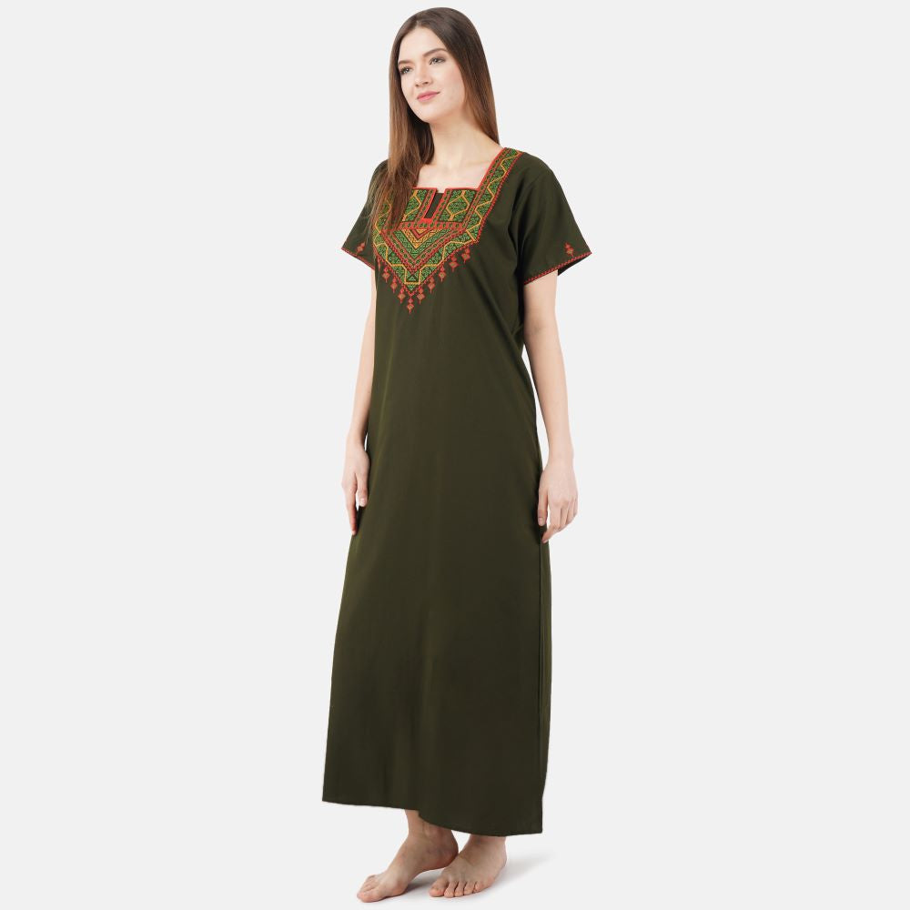 Resham Embroidery Night Gown