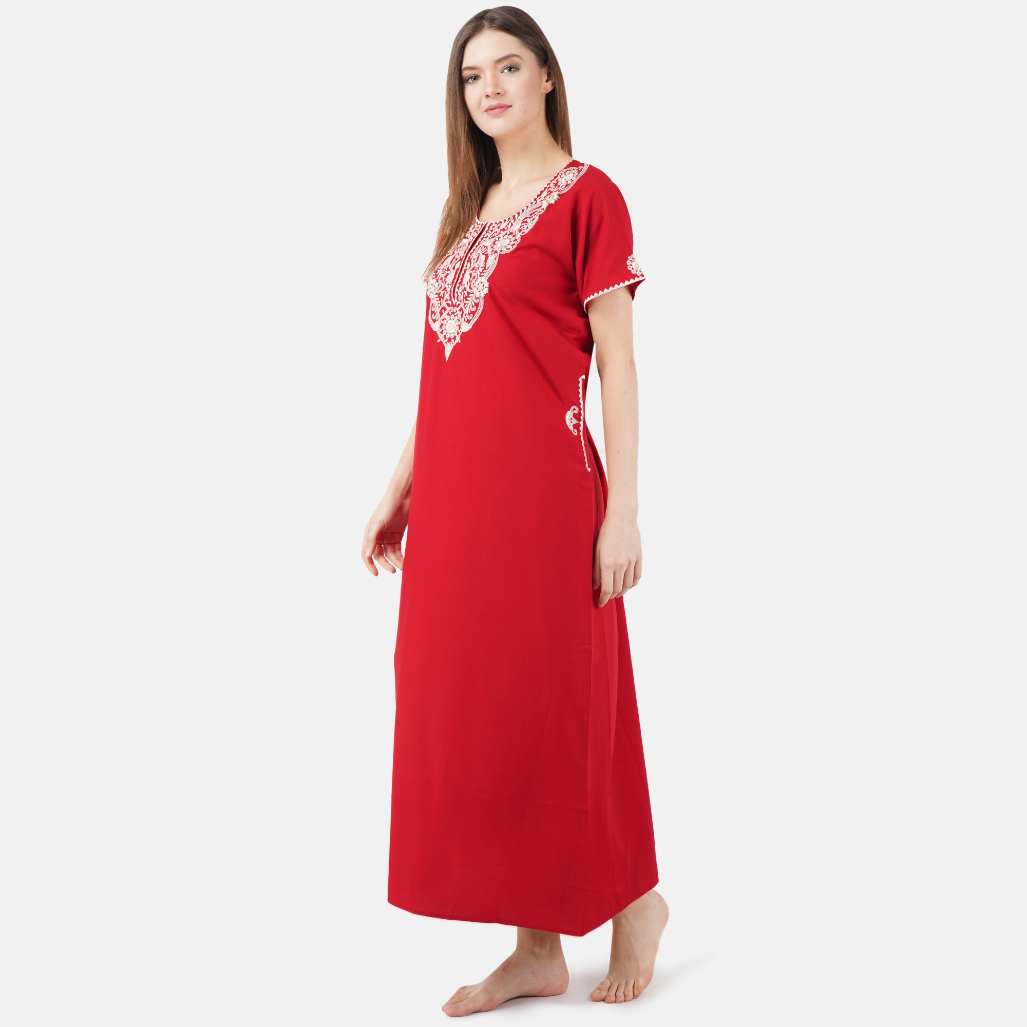 White Floral Embroidered Nightgown