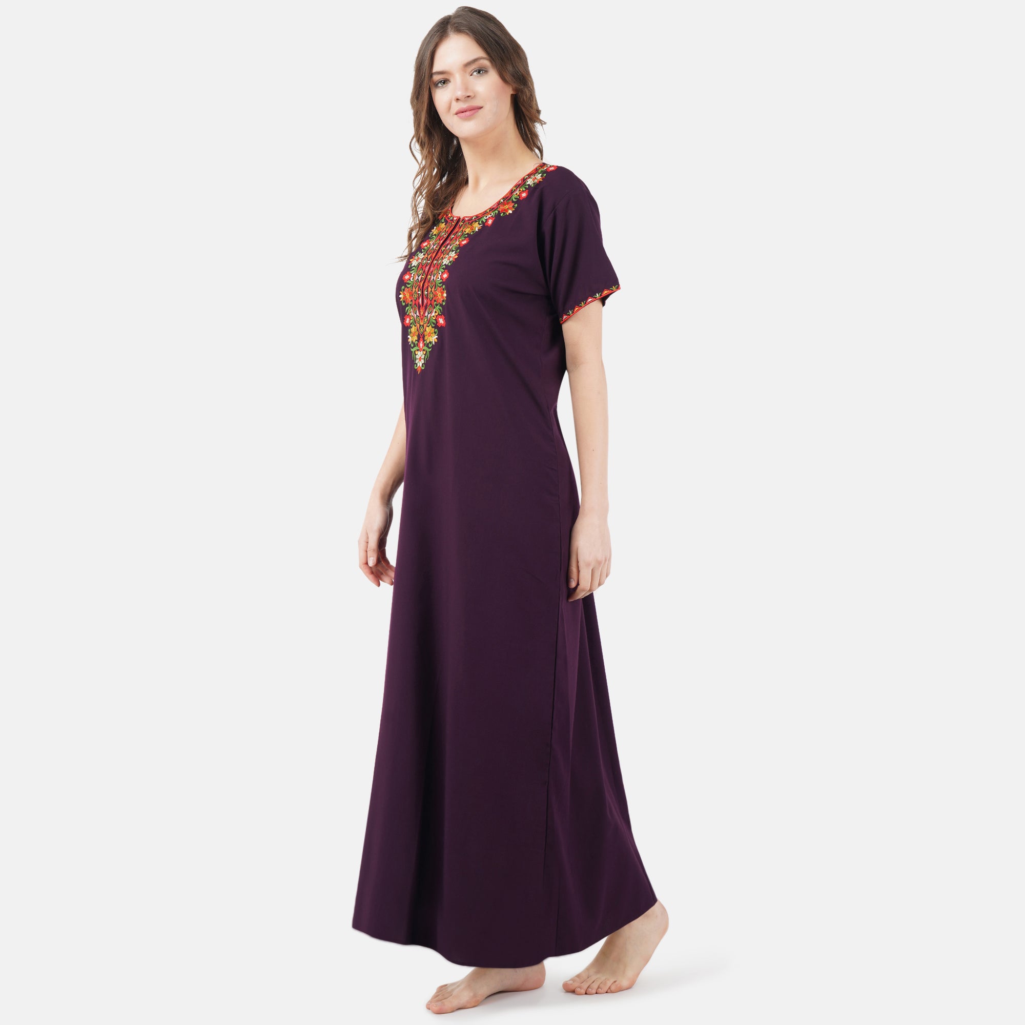Multifloral Embroidery Night Gown