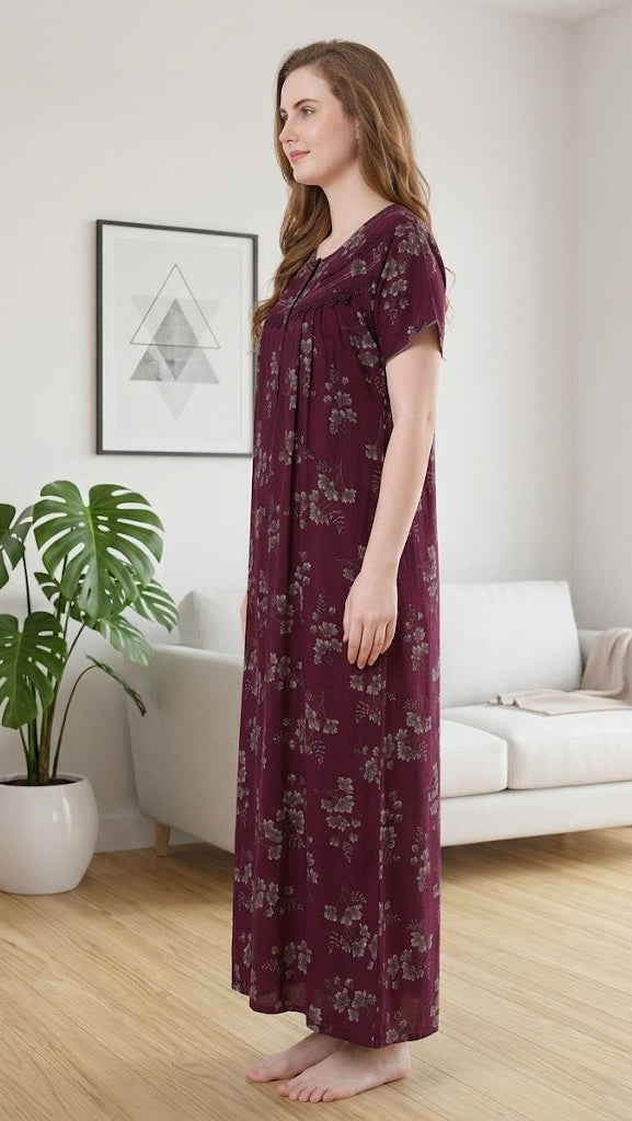 Alpine Plit Embroidered A-Line Floral Nightgown / Maxi Dress