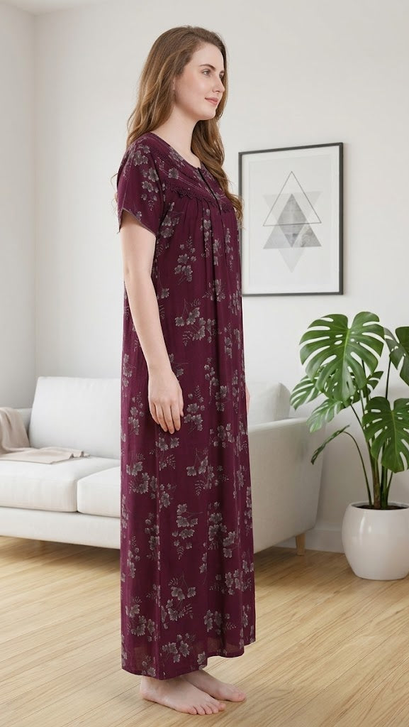 Alpine Plit Embroidered A-Line Floral Nightgown / Maxi Dress