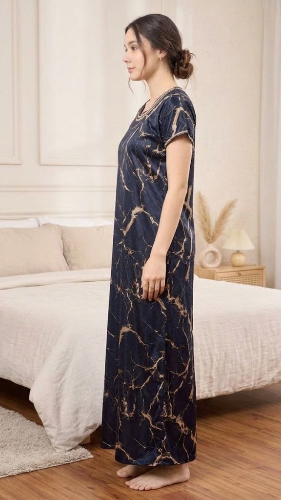 Marble Print Satin Night | Nightgown