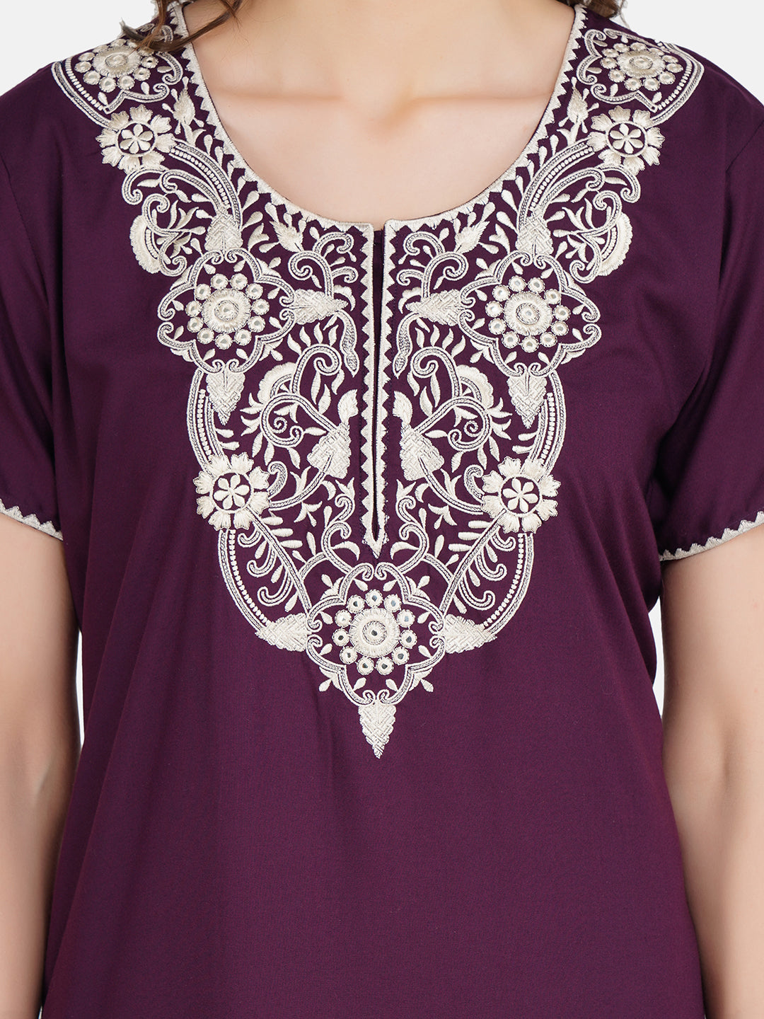 White Floral Embroidered Nightgown