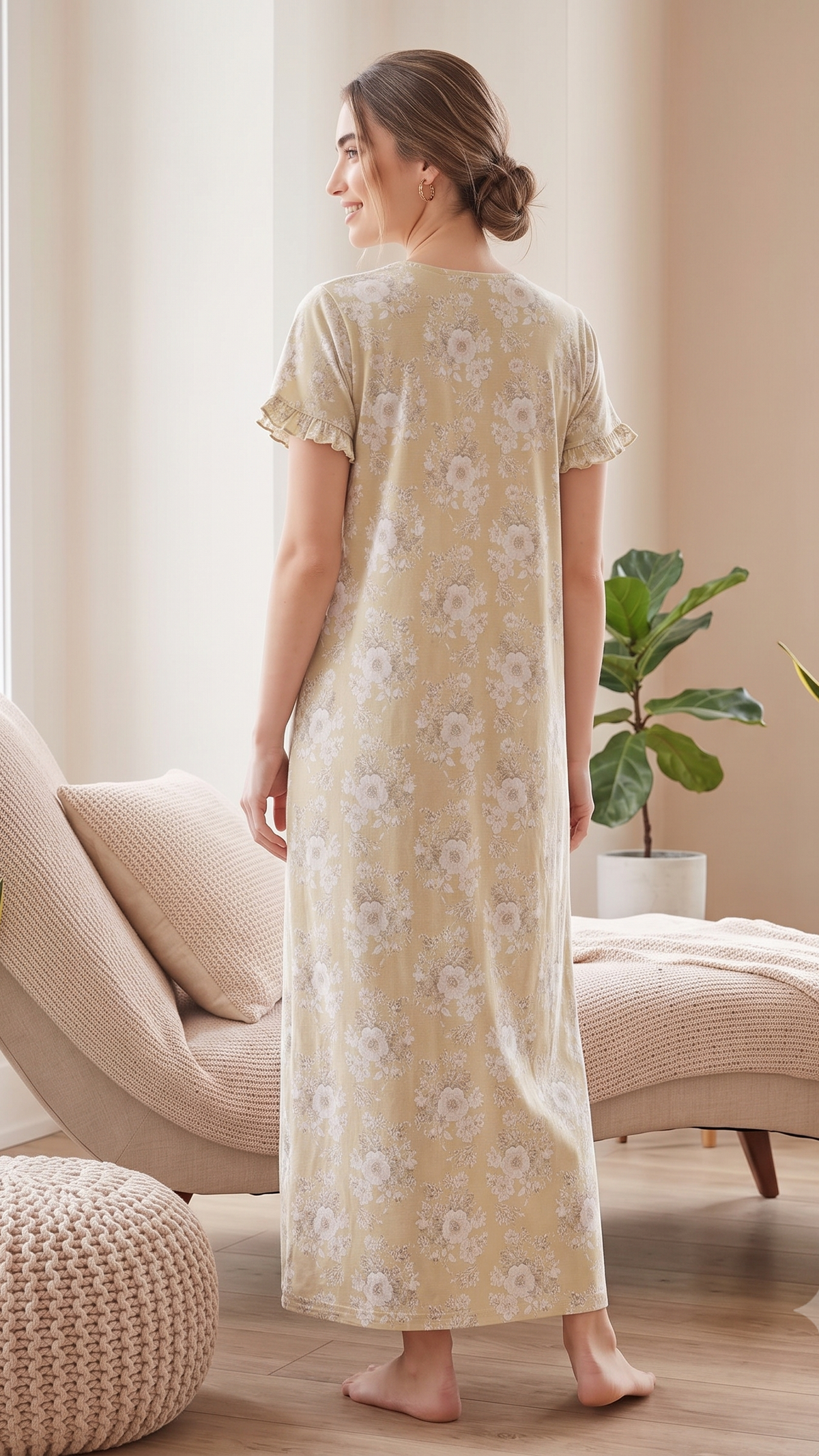 KOI Floral Blossom Alpine Cotton A-Line Nightgown with Flutter Sleeves
