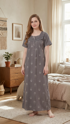Pleated Floral Motif Lounge Gown