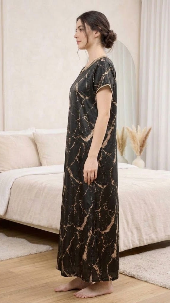 Marble Print Satin Night | Nightgown