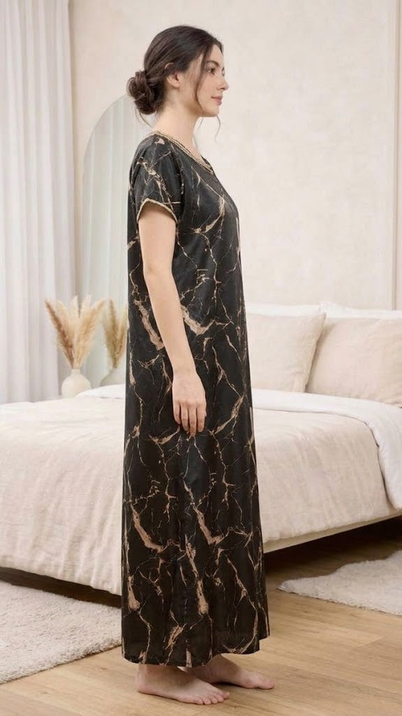 Marble Print Satin Night | Nightgown