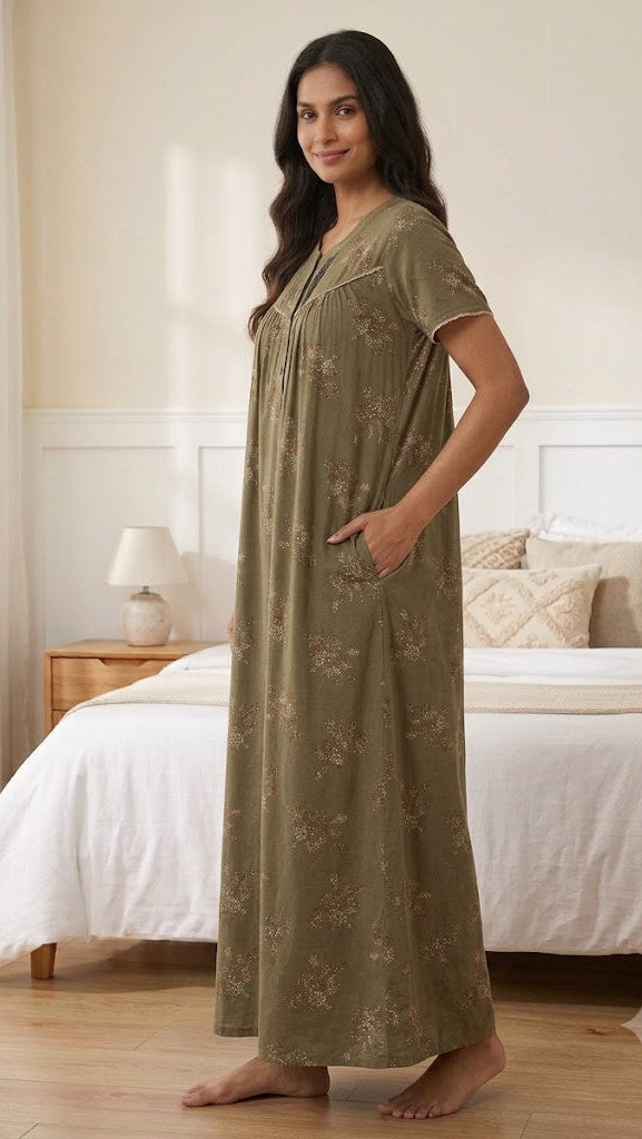 Elegance Floral Pleated Alpine Nightgown
