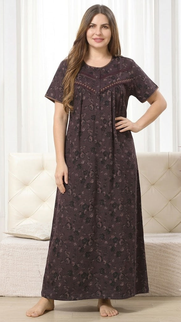 Vintage Bloom Digital Print Maxi Nightgown