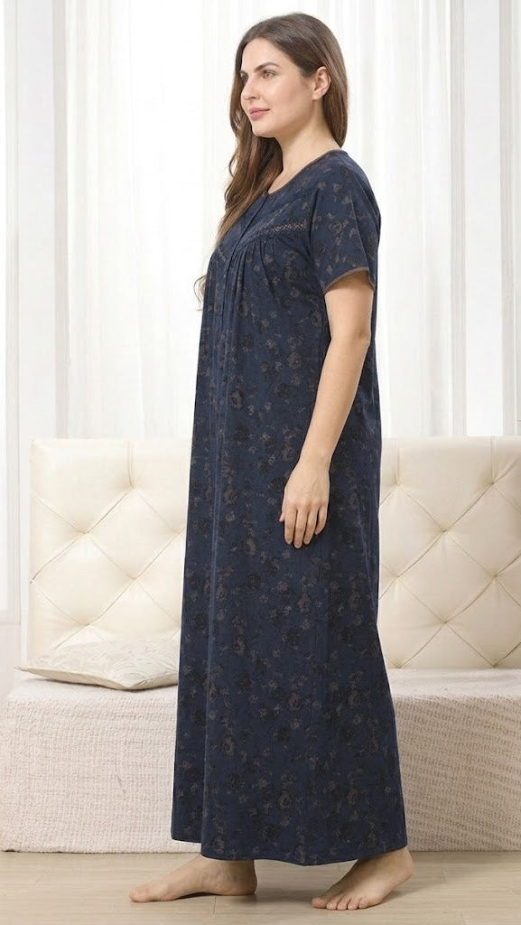 Vintage Bloom Digital Print Maxi Nightgown