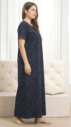 Vintage Bloom Digital Print Maxi Nightgown