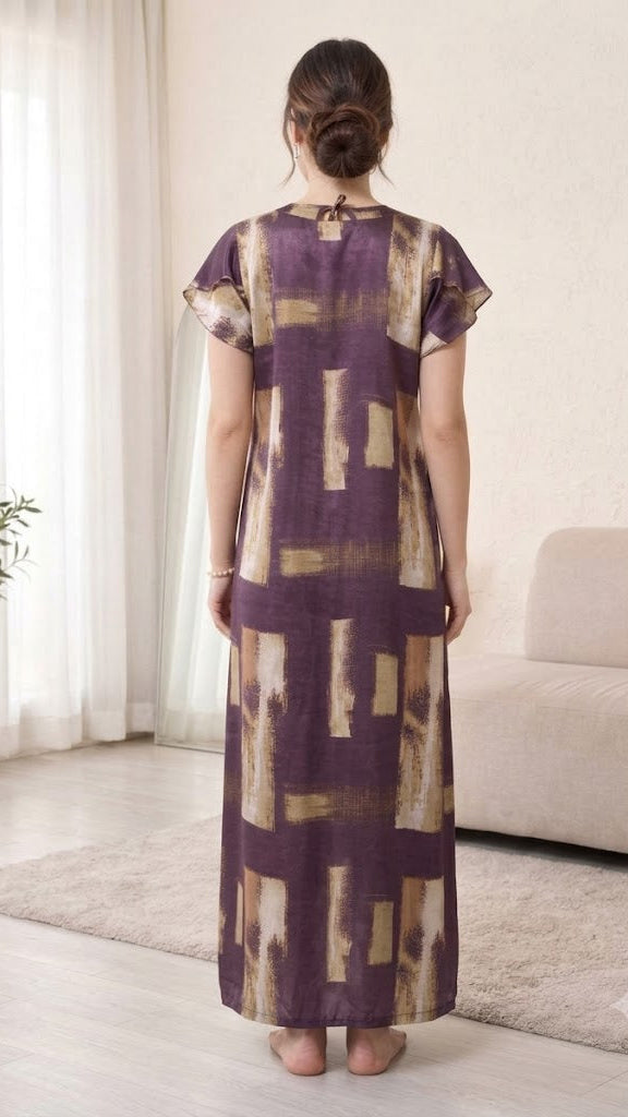 Abstract Elegance Teal Satin Long Nightgown Secondary image