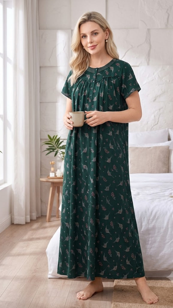 Alpine Comfort Pleated Maxi Nightgown