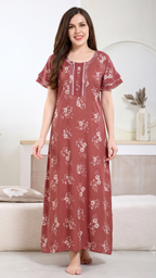 Floral Print Alpine Cotton A-Line Nightgown