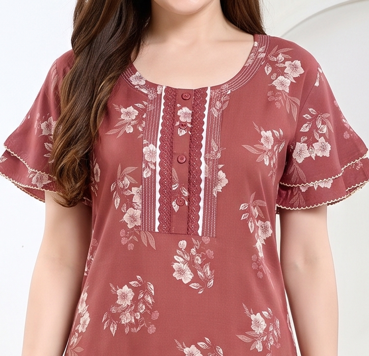 Floral Print Alpine Cotton A-Line Nightgown