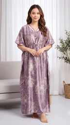 Itanlian_Satin_Line-Art Floral Print kaftan