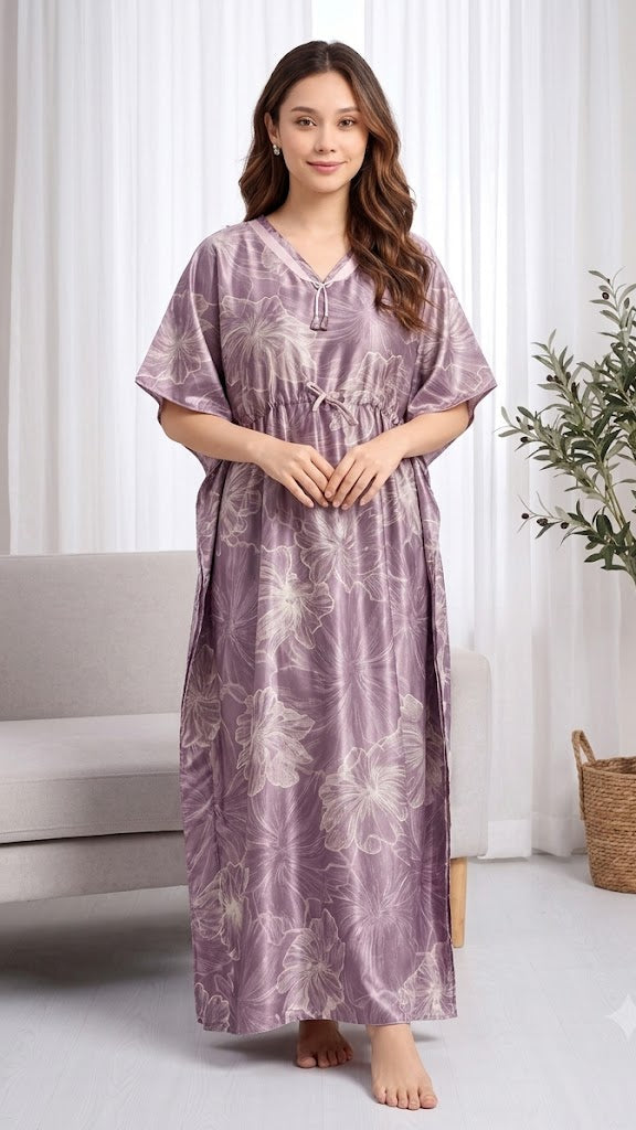 Itanlian_Satin_Line-Art Floral Print kaftan