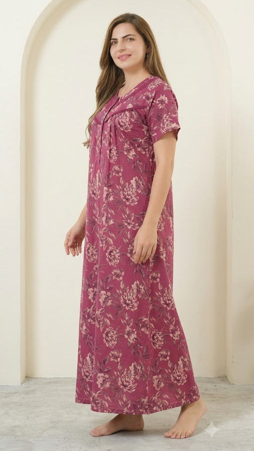 Vintage Floral Short Sleeve Long Lounge Nightdress