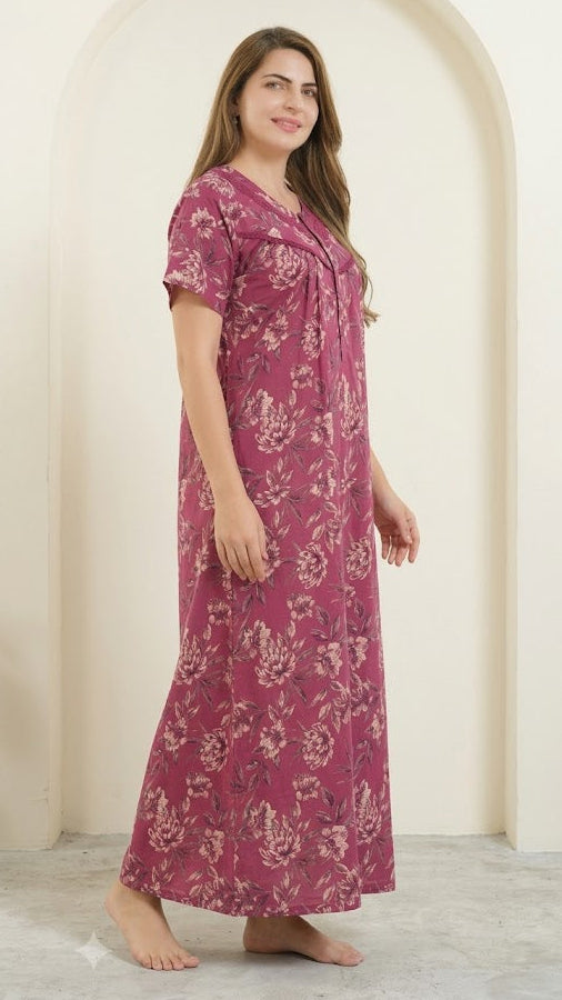 Vintage Floral Short Sleeve Long Lounge Nightdress