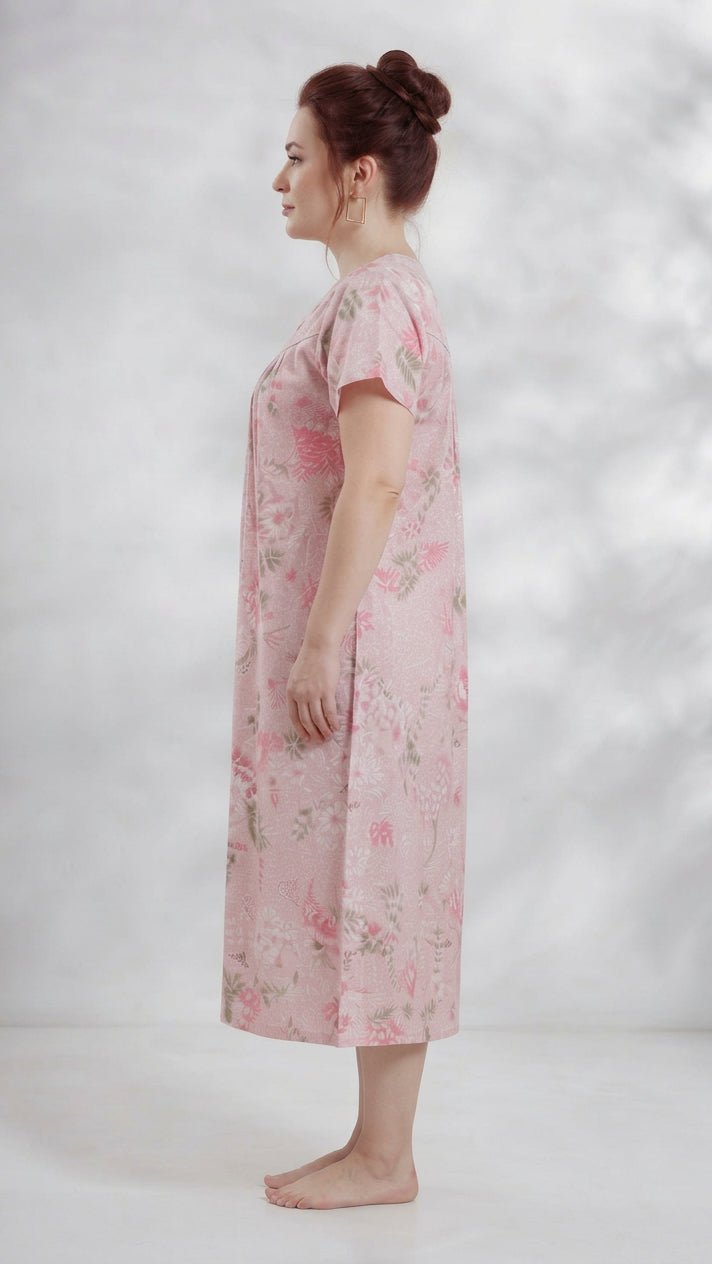 Light Floral Print A-Line Cotton Nighty