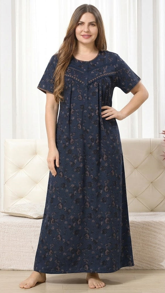 Vintage Bloom Digital Print Maxi Nightgown