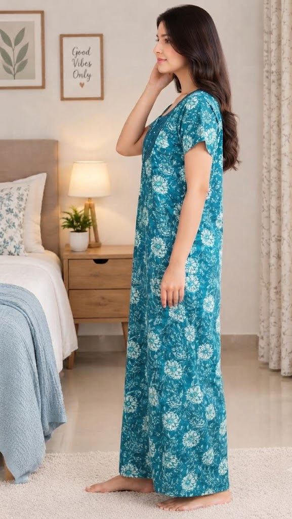 Floral Embroidered Cotton Nighty