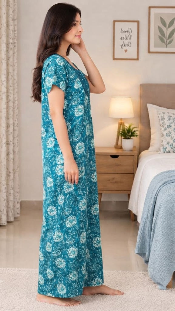 Floral Embroidered Cotton Nighty