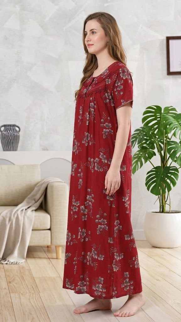 Alpine Plit Embroidered A-Line Floral Nightgown / Maxi Dress
