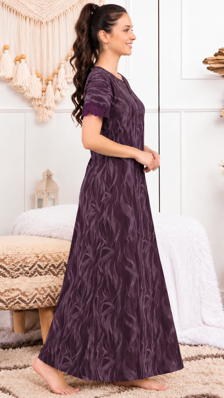 Midnight Abstract Cotton A-Line Nightgown
