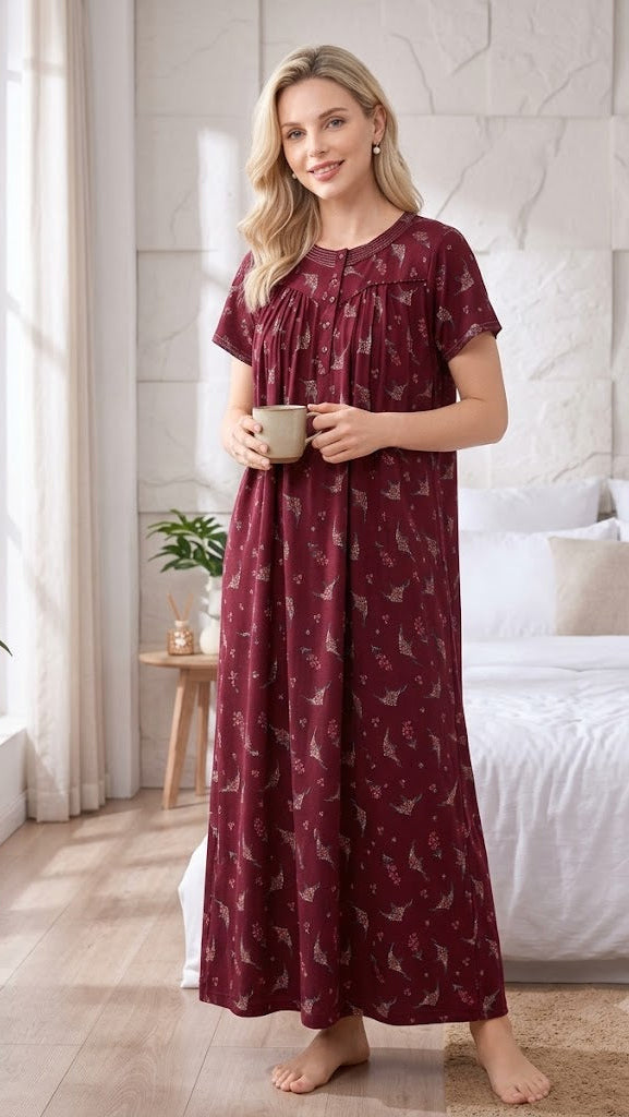 Alpine Comfort Pleated Maxi Nightgown