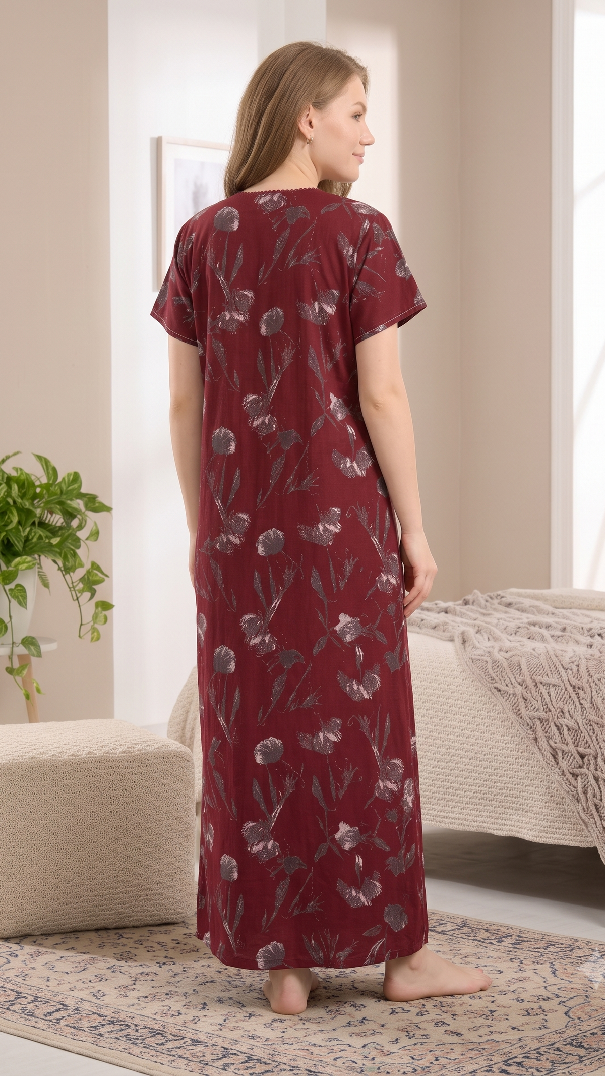 Alpine Plit Front Button Round Neck Lounge Nighty