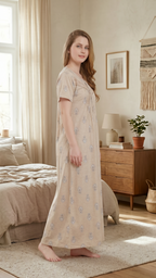 Pleated Floral Motif Lounge Gown