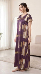 Abstract Elegance Teal Satin Long Nightgown