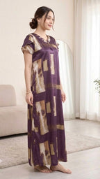 Abstract Elegance Teal Satin Long Nightgown
