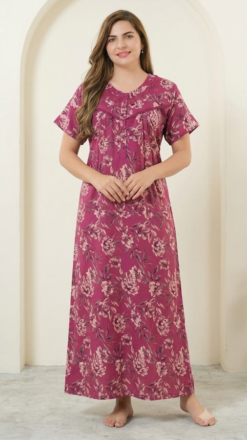 Vintage Floral Short Sleeve Long Lounge Nightdress