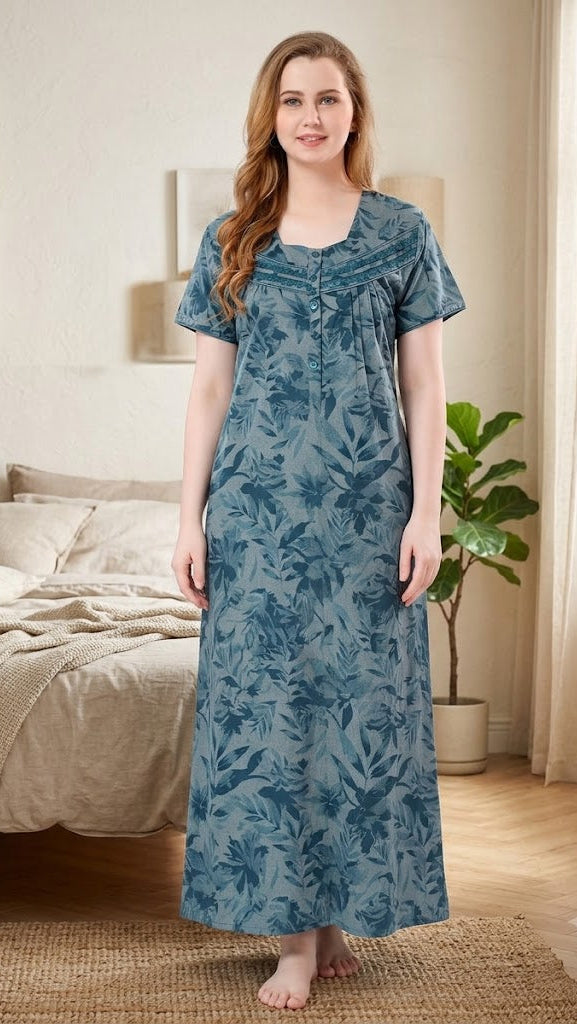 Classic A-Line Yoke Buttoned Lounge Gown