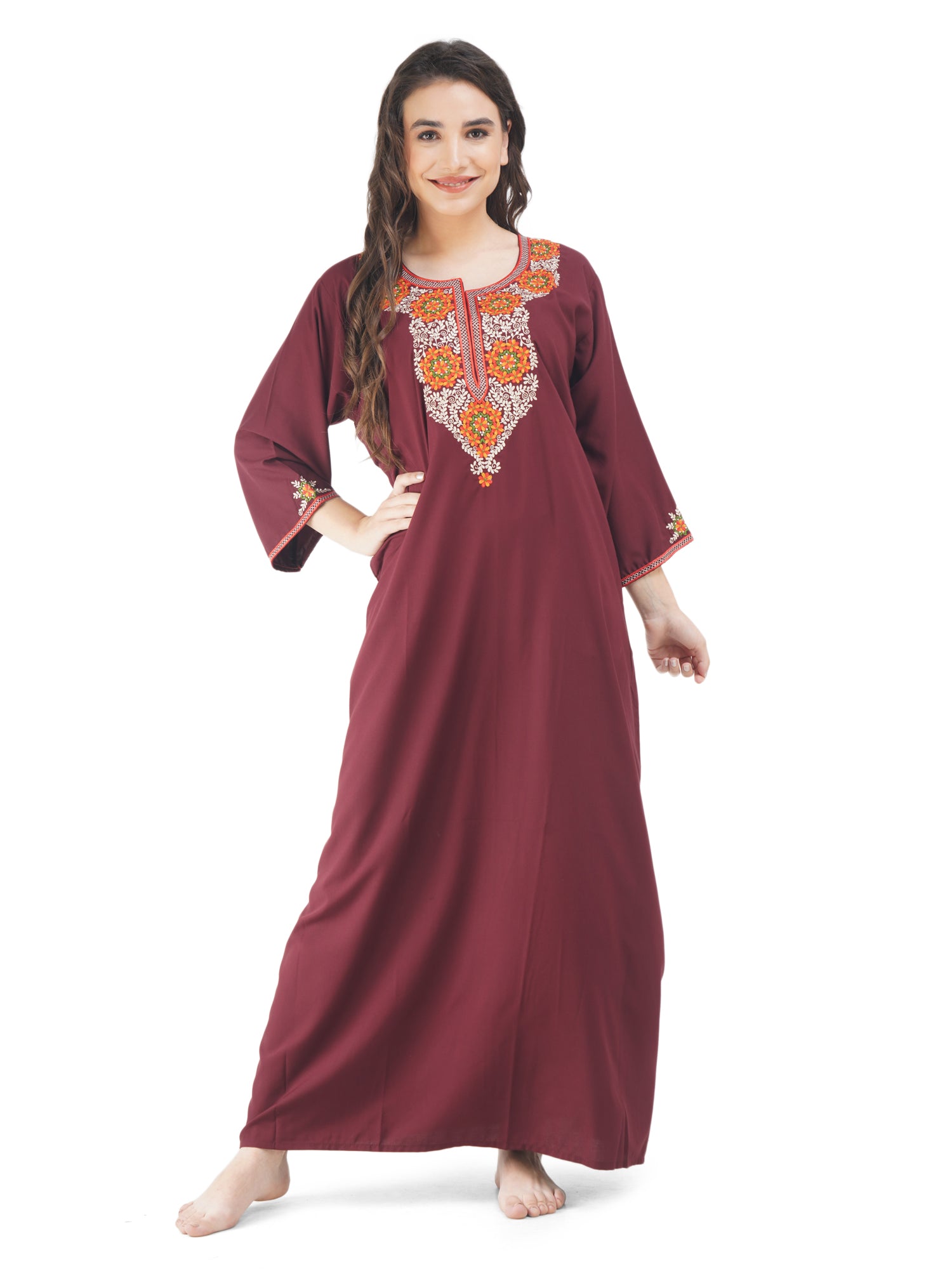 Nine Flowers Embroidery Night Gown