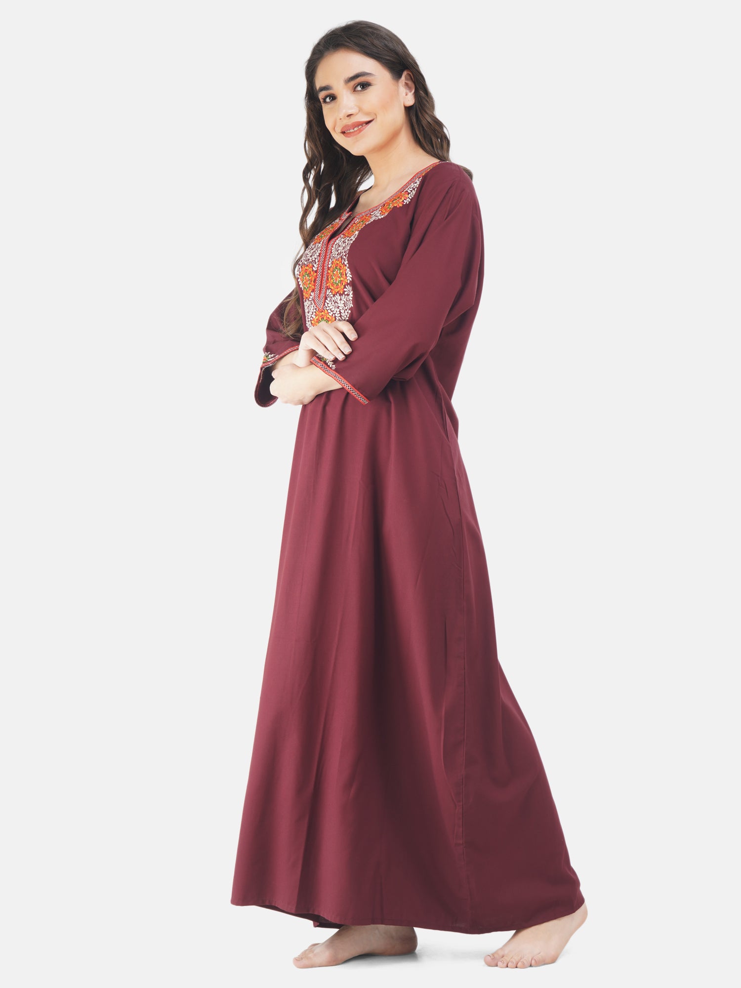 Nine Flowers Embroidery Night Gown