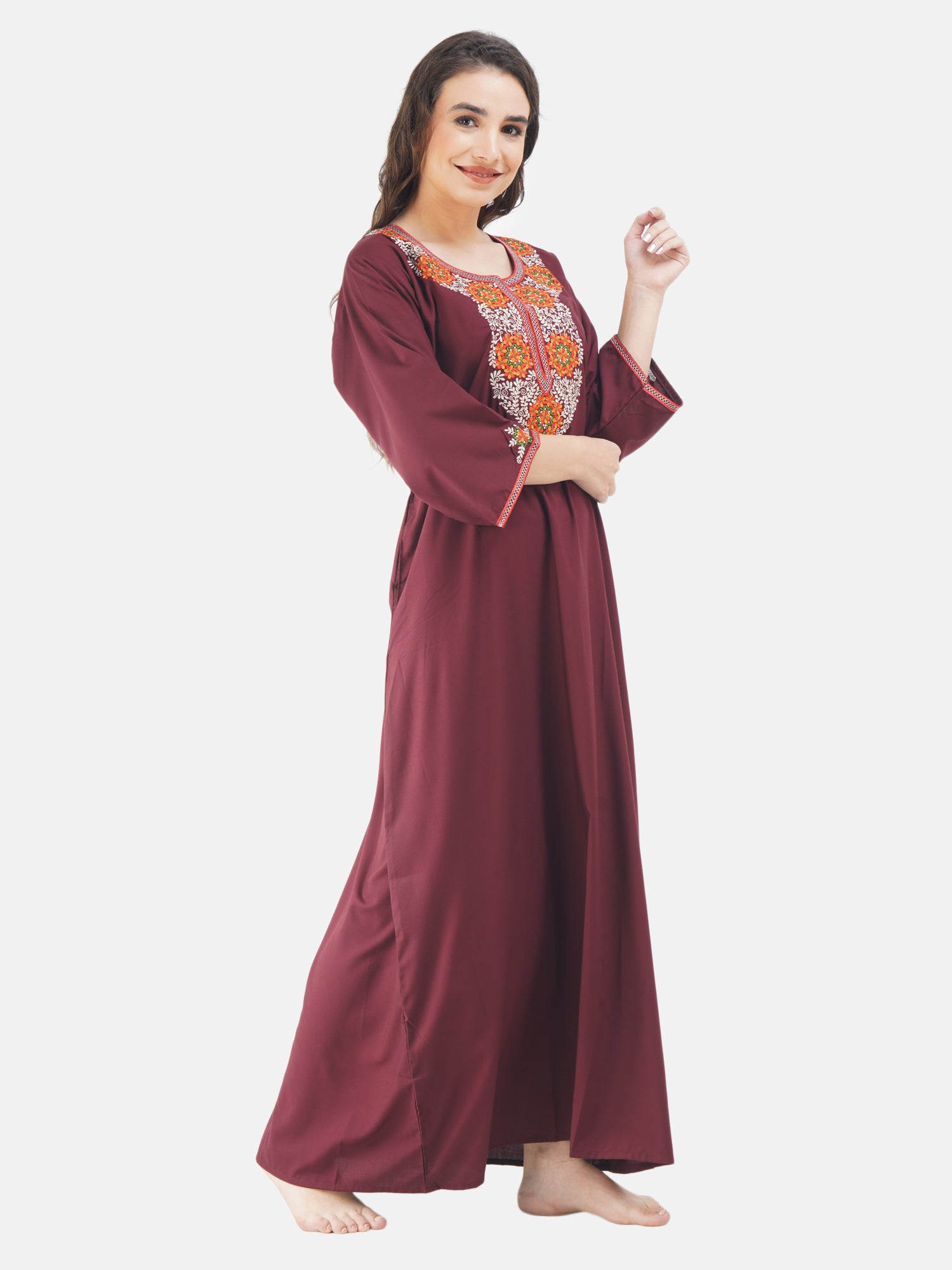 Nine Flowers Embroidery Night Gown