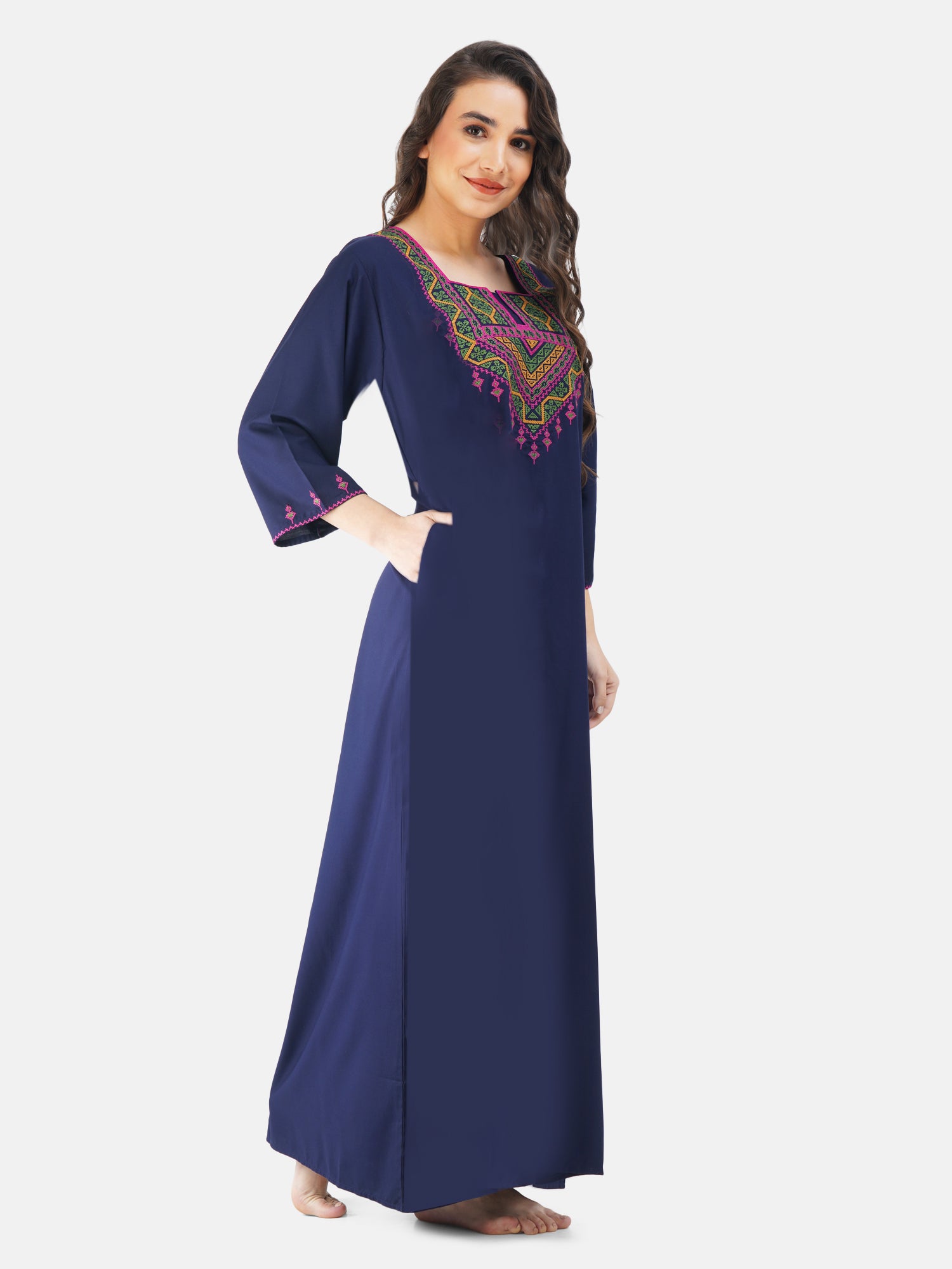 Resham Embroidery Full Sleeve Night Gown